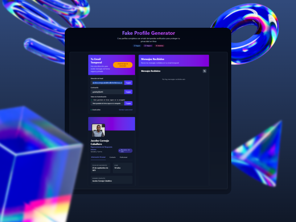 Captura de pantalla del proyecto Fake Profile Generator