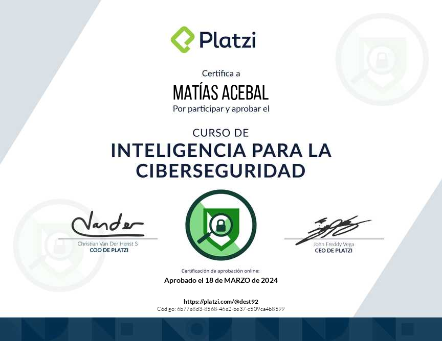 Certificado de Inteligencia para la ciberseguridad - Platzi