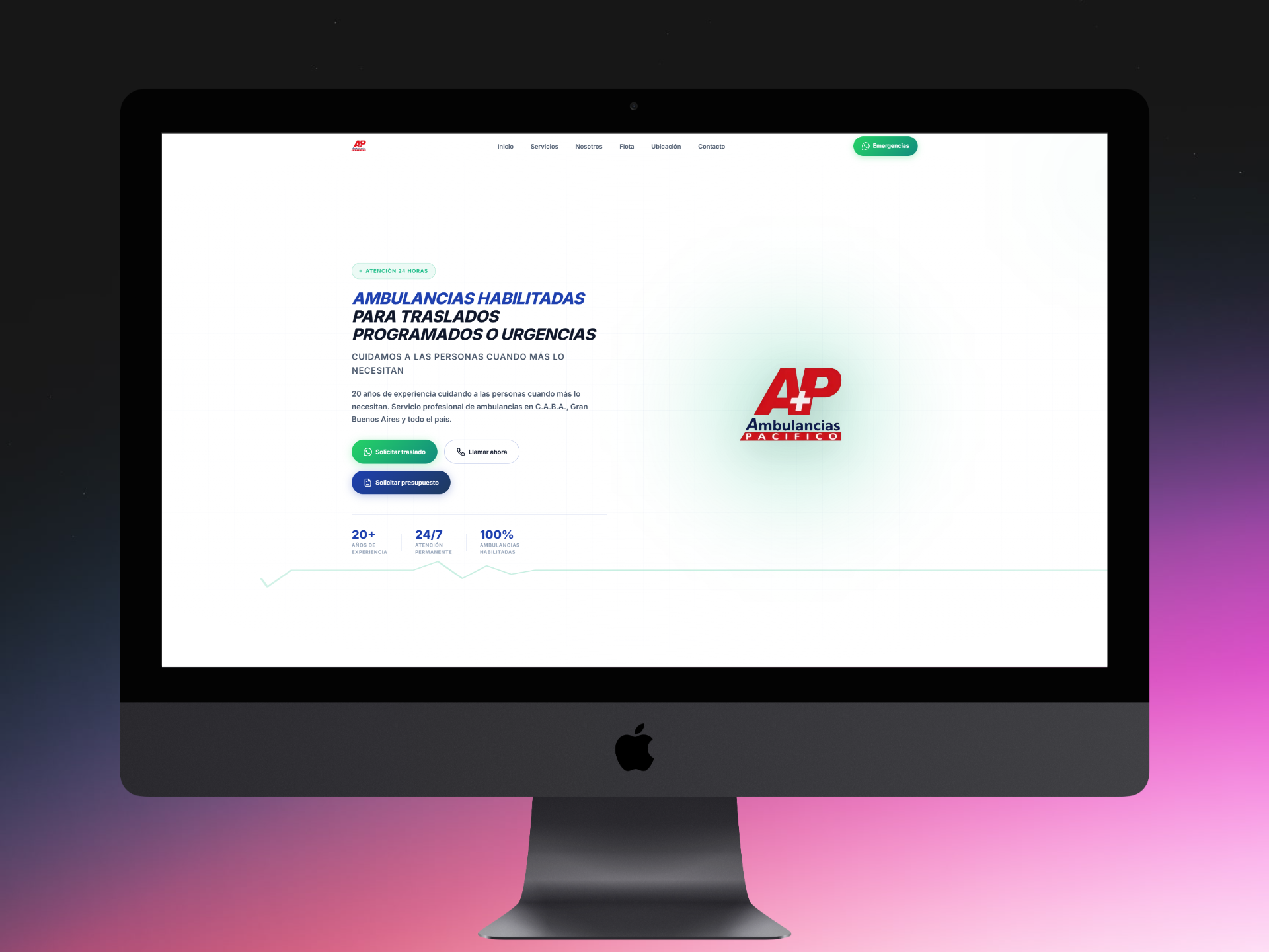 Captura de pantalla del proyecto Ambulancias Pacífico
